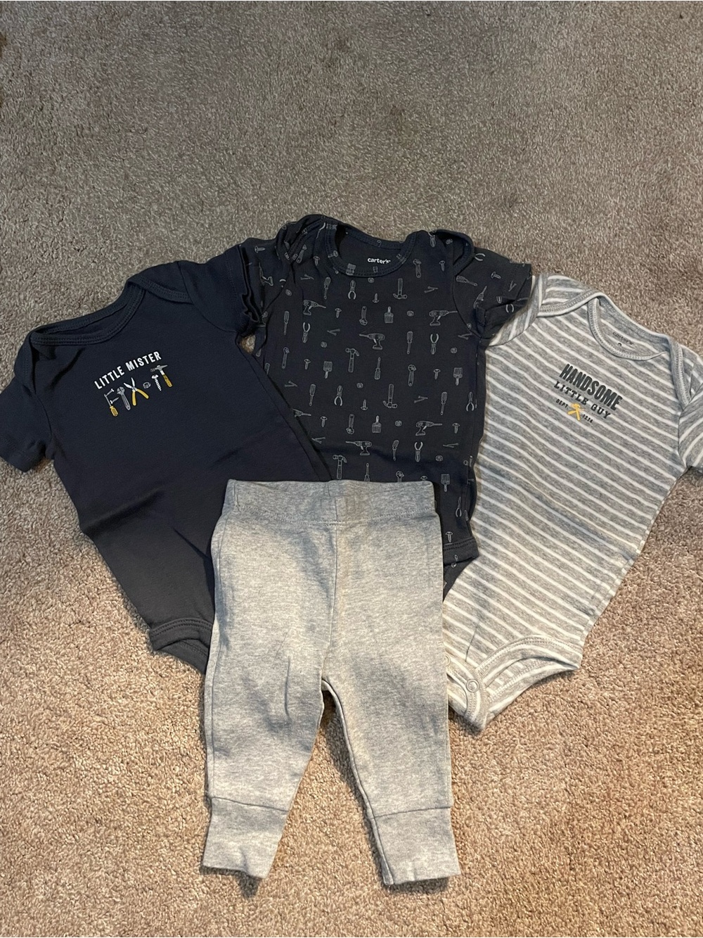 Carter's Baby Boys Navy, Gray and Heather Gray 3-Pack Onesies with Gray Pants